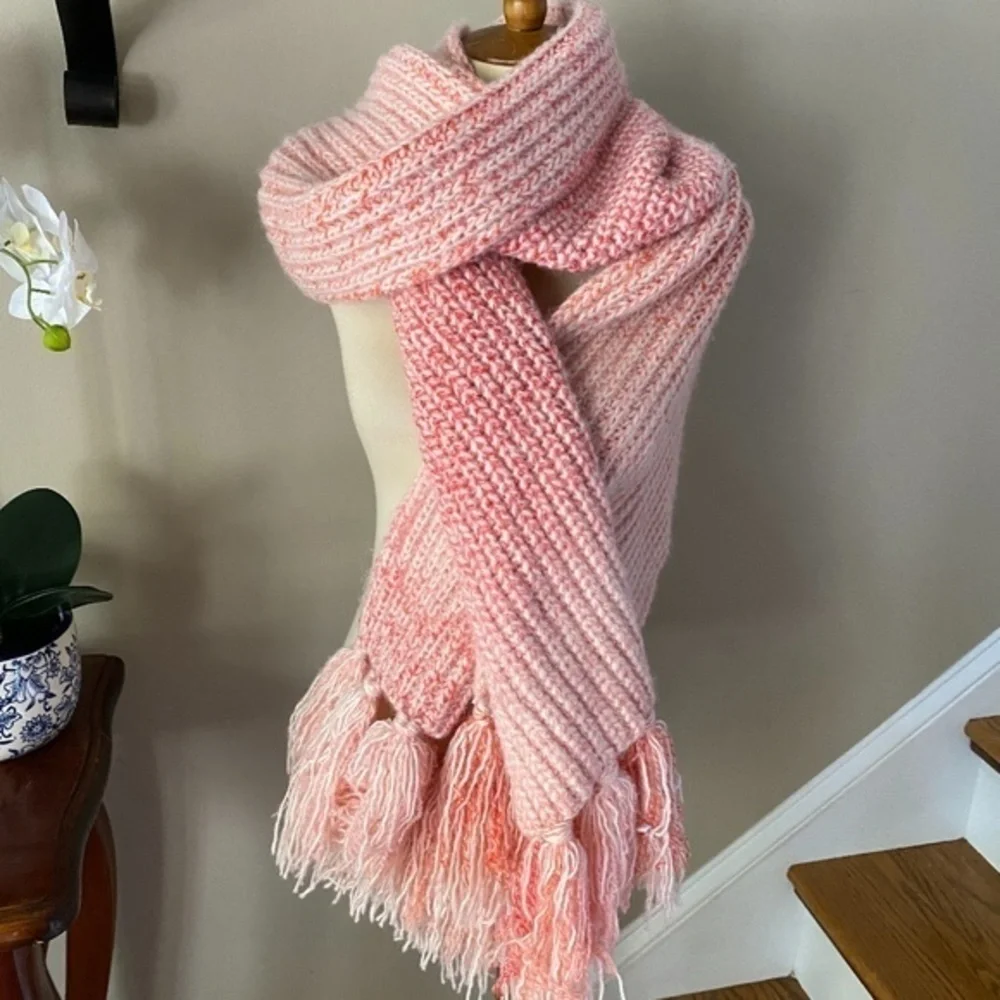 Anthropologie Pink Fringe Cozy Scarf